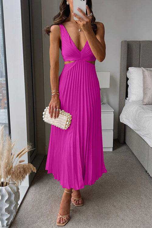 Giselle | Pleated Cutout Waist Midi Dress
