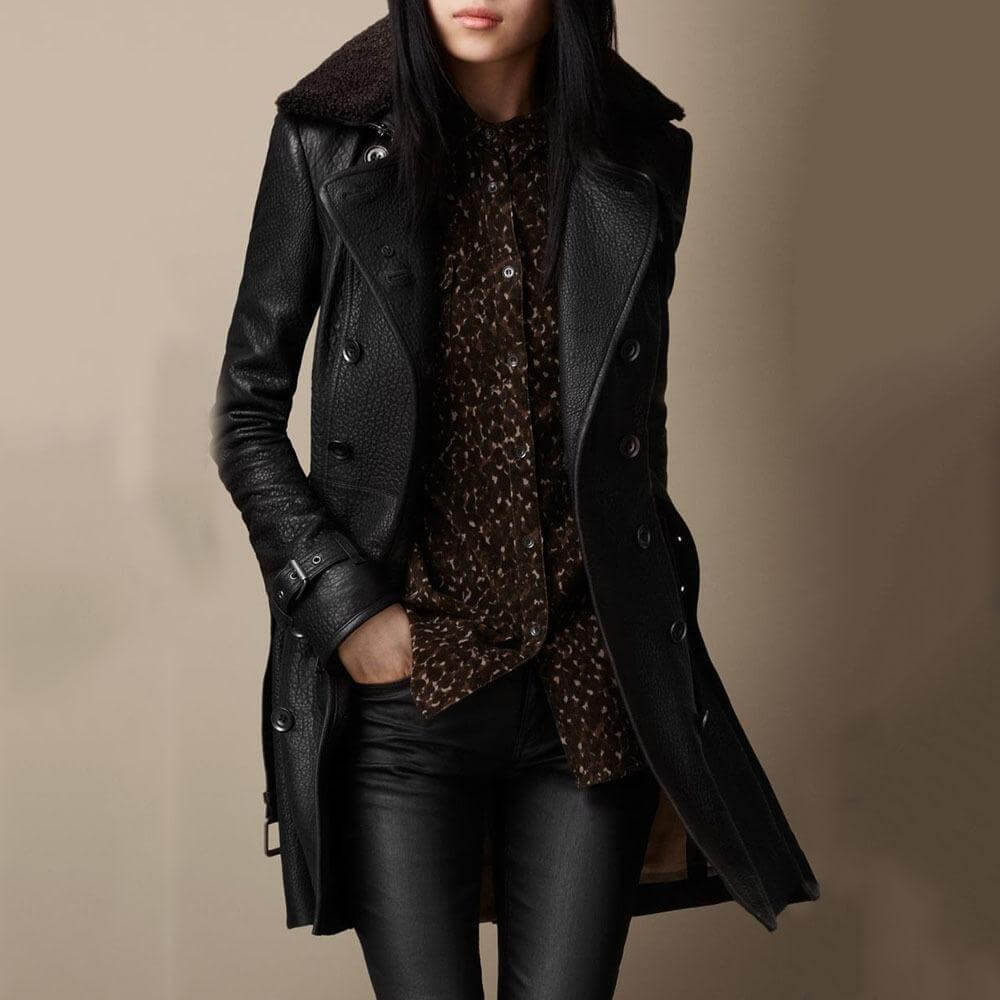 Marie™ - Luxurious Leather Trench Coat