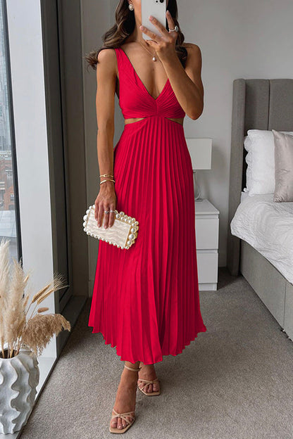 Giselle | Pleated Cutout Waist Midi Dress