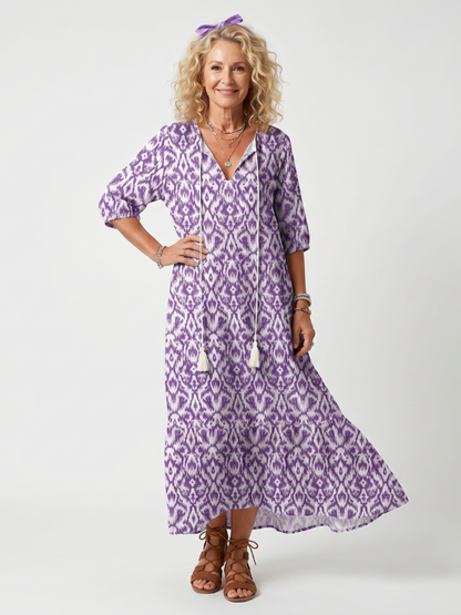 Penelope | Printed Tassel Tie Midi Dress
