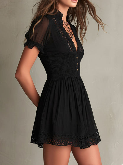 Mireille | Smocked Lace-Trim Mini Dress