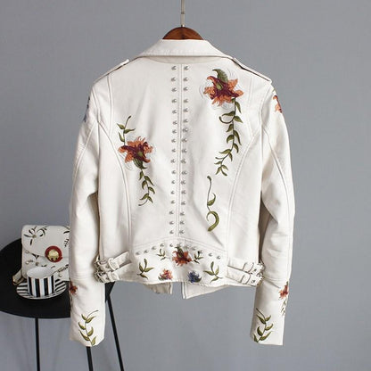 Ellie™ - Stylish Embroidered Leather Jacket