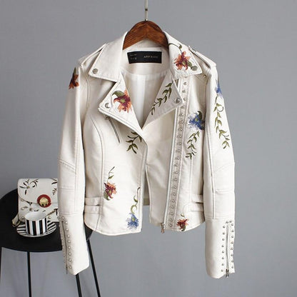 Ellie™ - Stylish Embroidered Leather Jacket