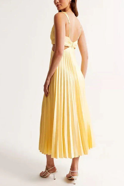Giselle | Pleated Cutout Waist Midi Dress