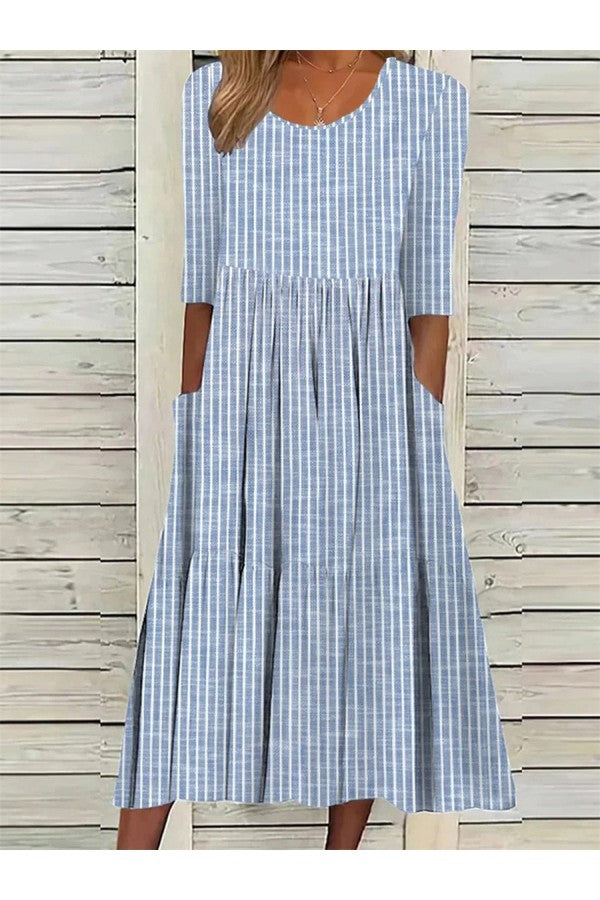 Rowan | Striped Midi Dress with Half Sleeves