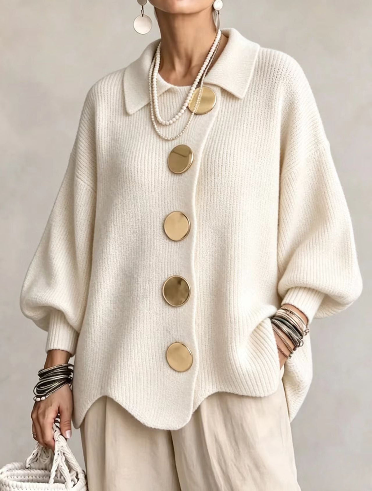 Isadora oversized cardigan with gold-tone buttons