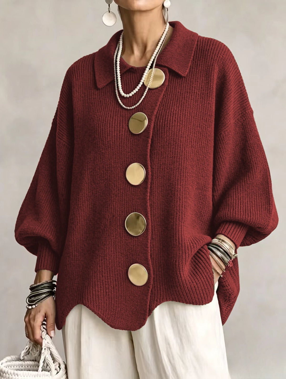 Isadora oversized cardigan with gold-tone buttons