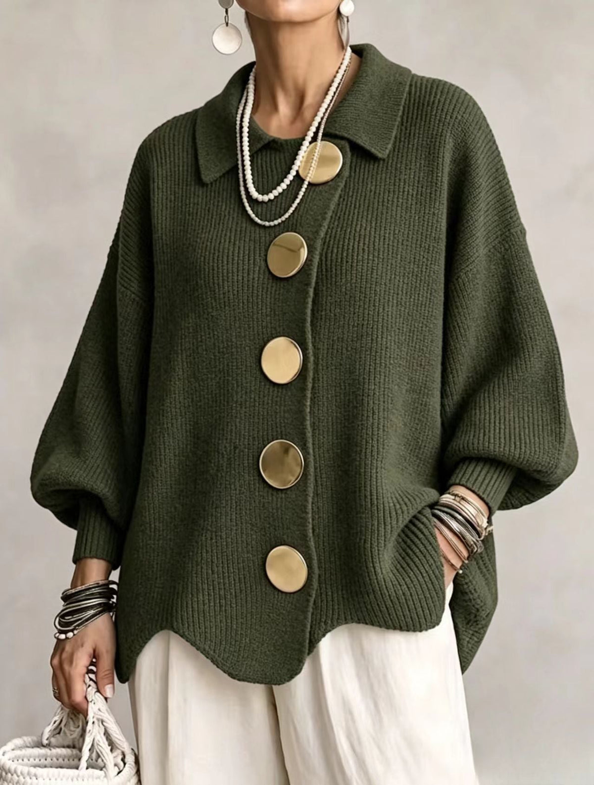 Isadora oversized cardigan with gold-tone buttons