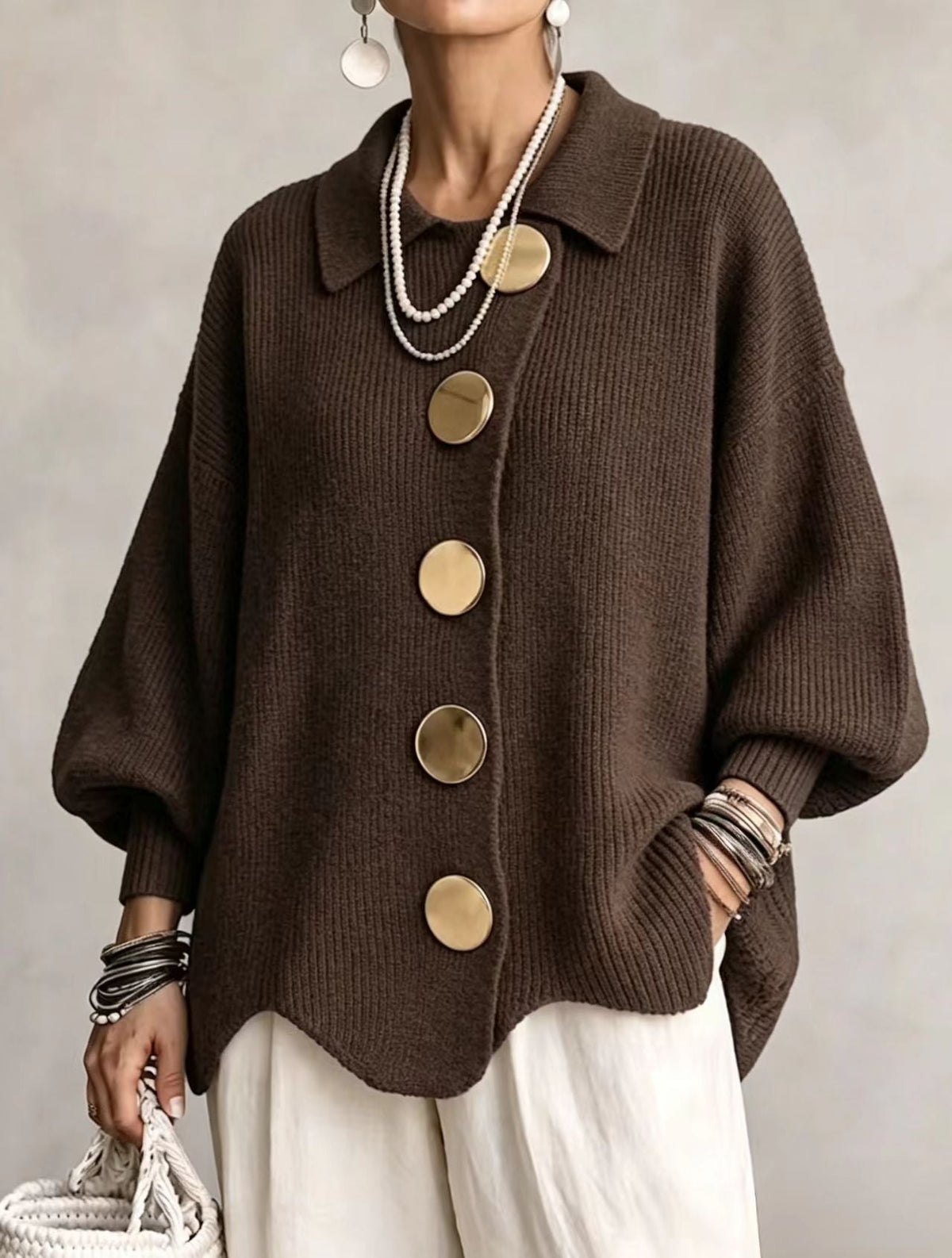 Isadora oversized cardigan with gold-tone buttons