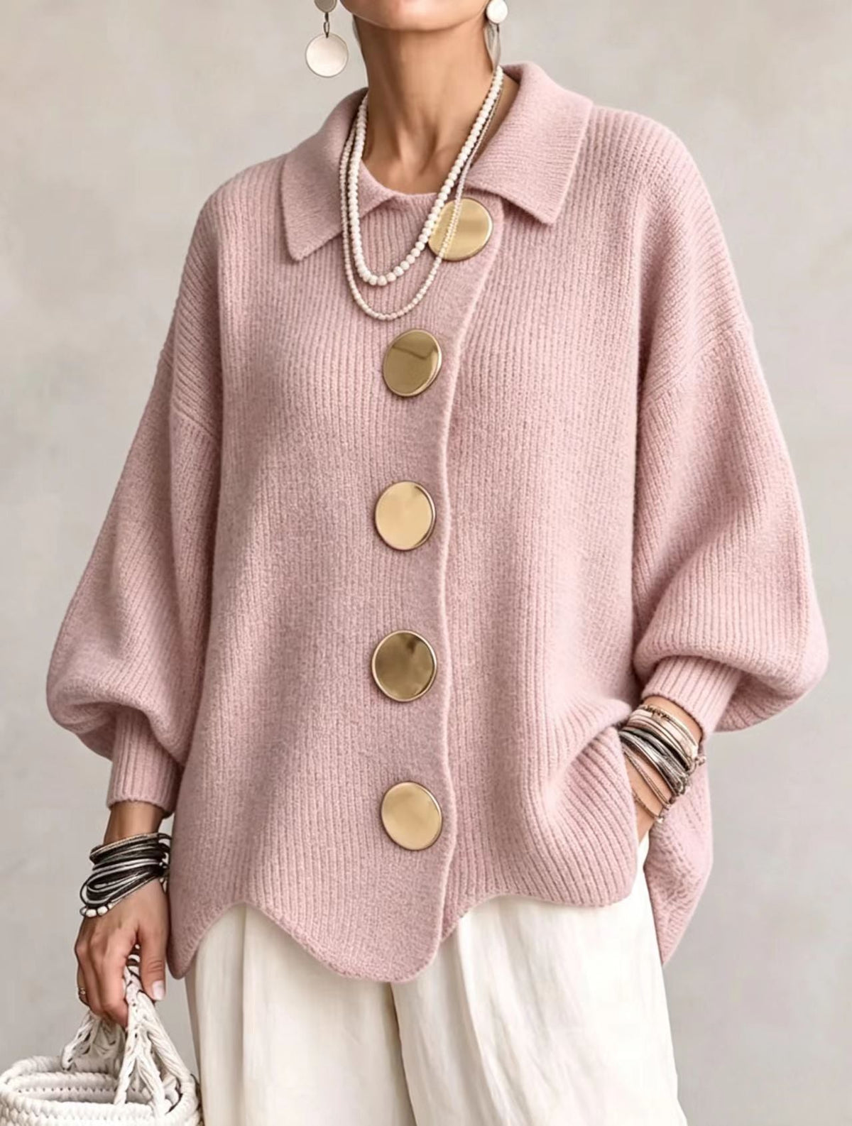 Isadora oversized cardigan with gold-tone buttons