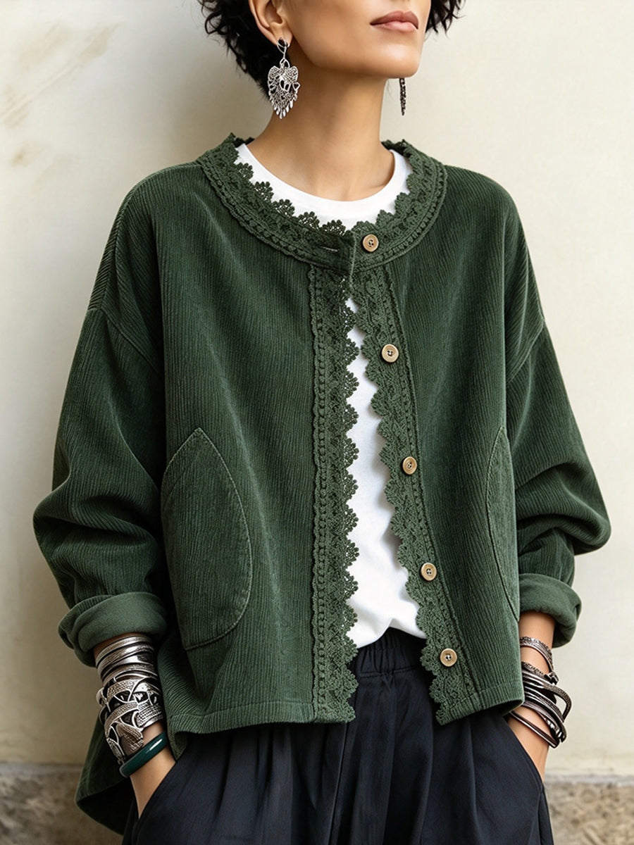 Maeve lace trim corduroy jacket