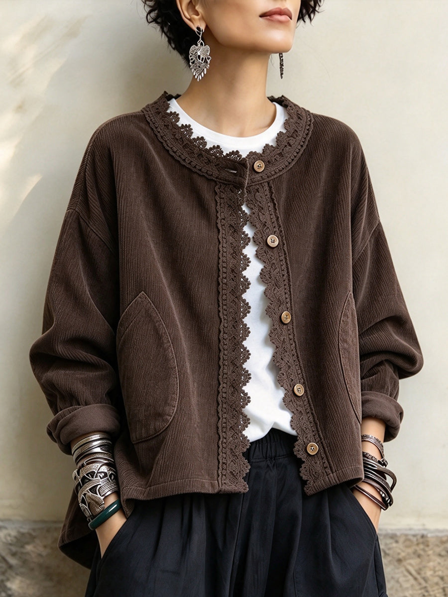 Maeve lace trim corduroy jacket