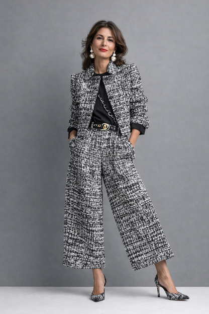 Scarlet | Tweed Jacket & Wide-Leg Trouser Set