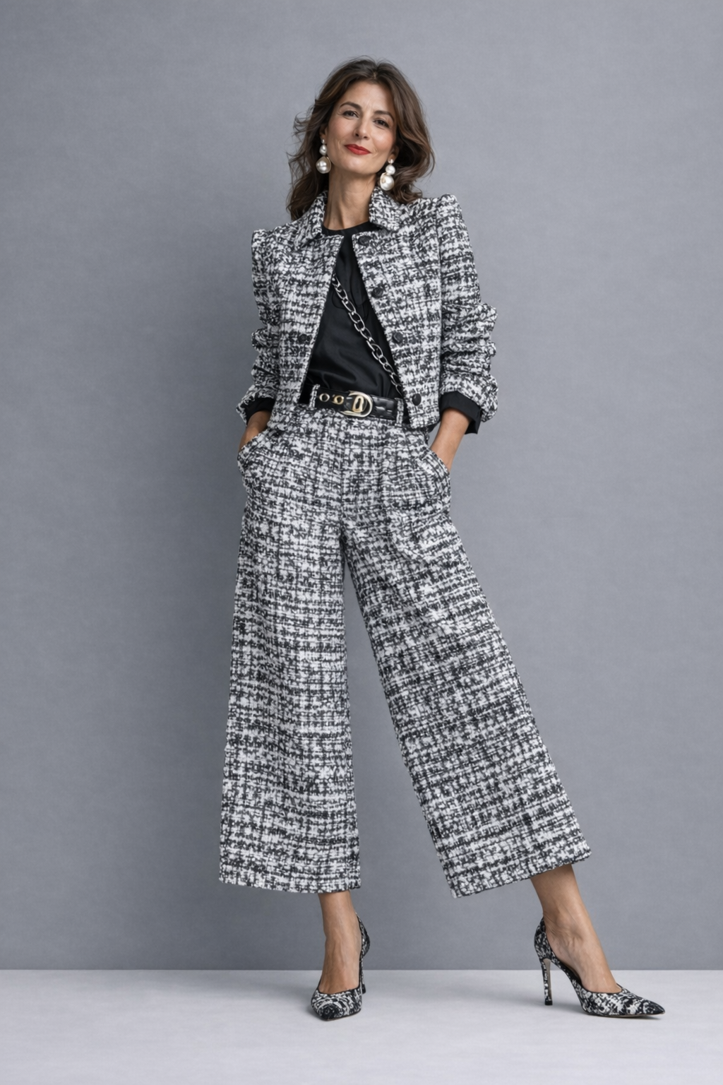 Scarlet | Tweed Jacket & Wide-Leg Trouser Set