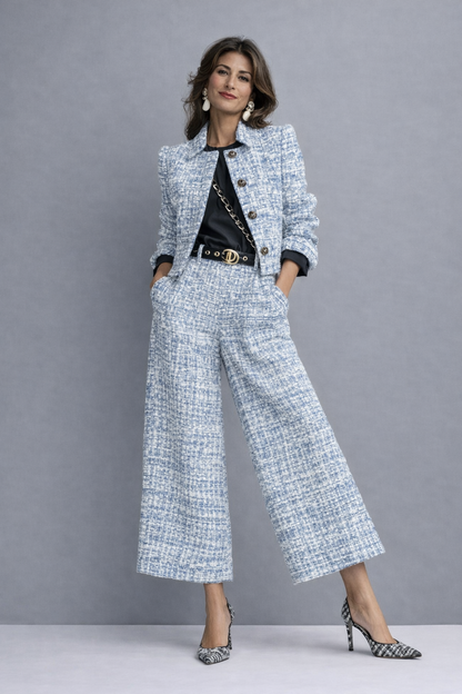 Scarlet | Tweed Jacket & Wide-Leg Trouser Set