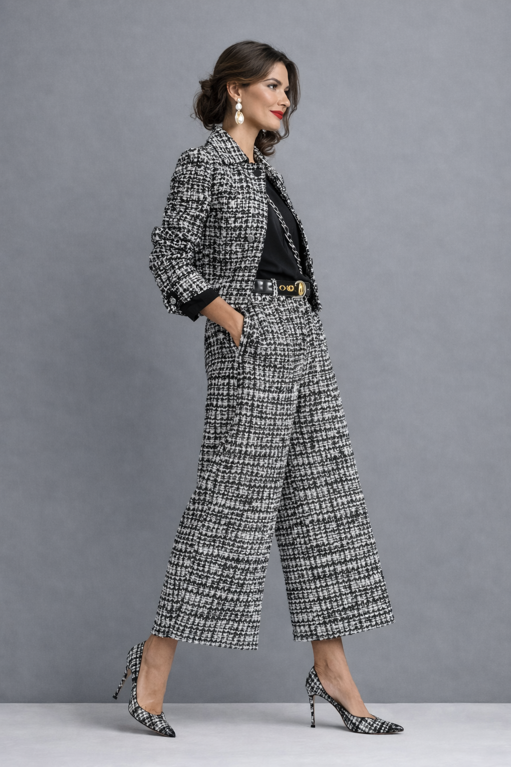 Scarlet | Tweed Jacket & Wide-Leg Trouser Set