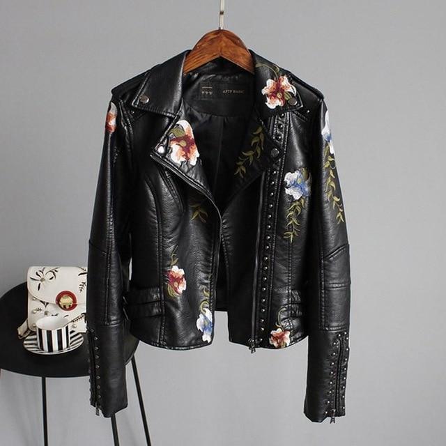 Ellie™ - Stylish Embroidered Leather Jacket